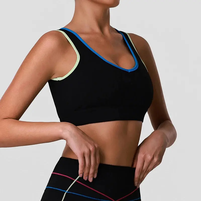 Débardeur Yoga Femme Dos Nu Bloc Couleur Soutien Fort Impact Respirant - BM-T813