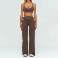 Ensemble Fitness Femme Color Block Sans Manches - Dos Nu et Pantalon Évasé