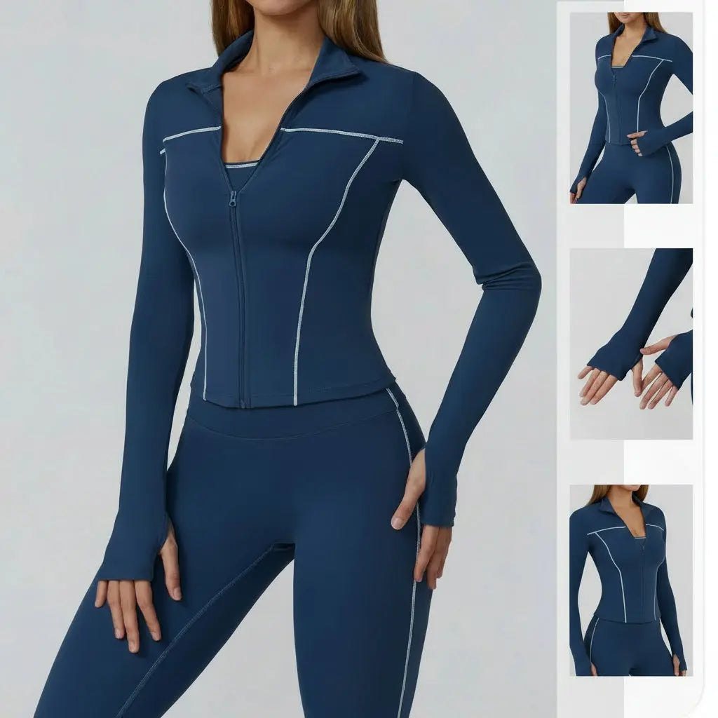 Veste Yoga Femme Slim à Ouverture pour les Pouces - Coupe-Vent et Respirante EWT2036