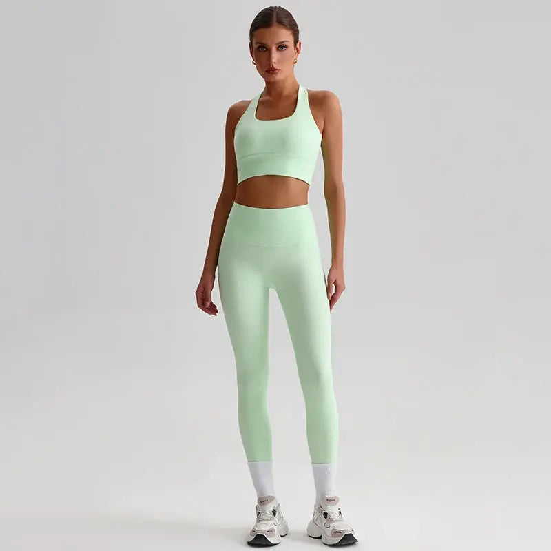 Ensemble Yoga Femme 2 Pièces - Soutien-Gorge Dos Croisé et Legging Taille Haute - JYTZ8697
