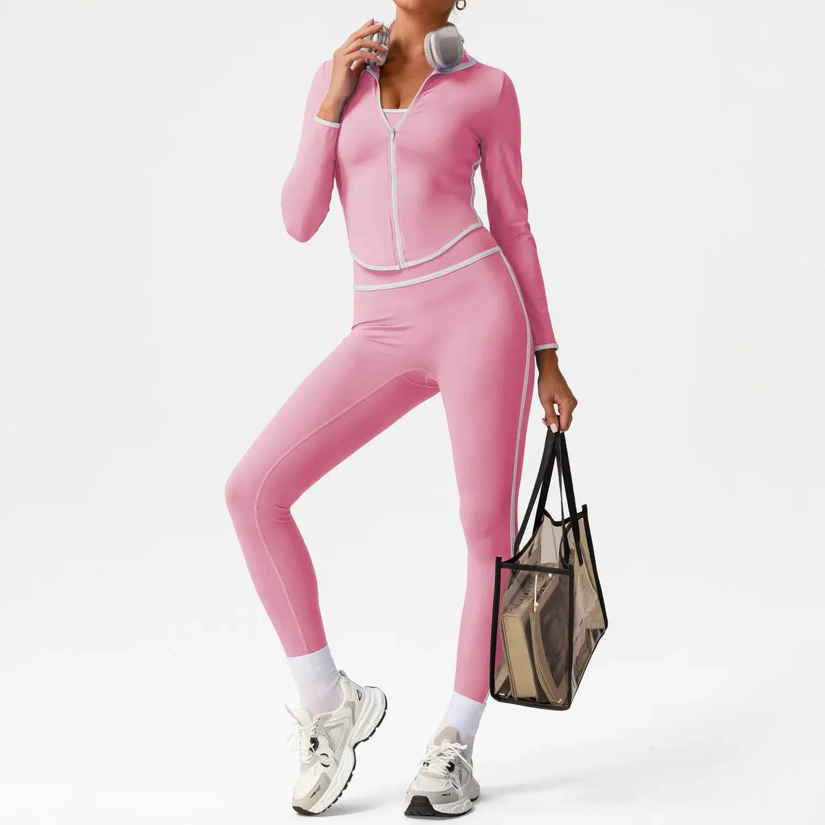 Ensemble de Yoga Femme à Rayures Blanches Automne