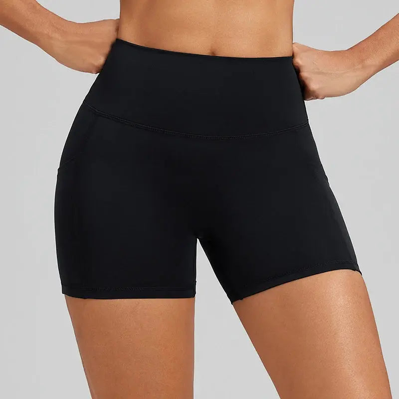 Short de Yoga Femme Taille Haute Poches Latérales Effet Peach Butt Respirant - BM-SR819