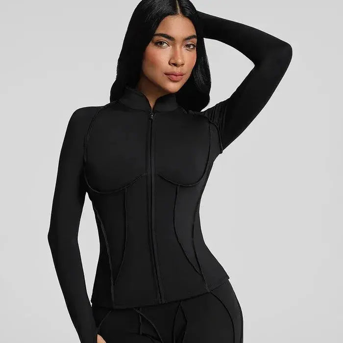 Veste de Sport Femme Premium Manches Longues Fermeture Éclair Col - 25157
