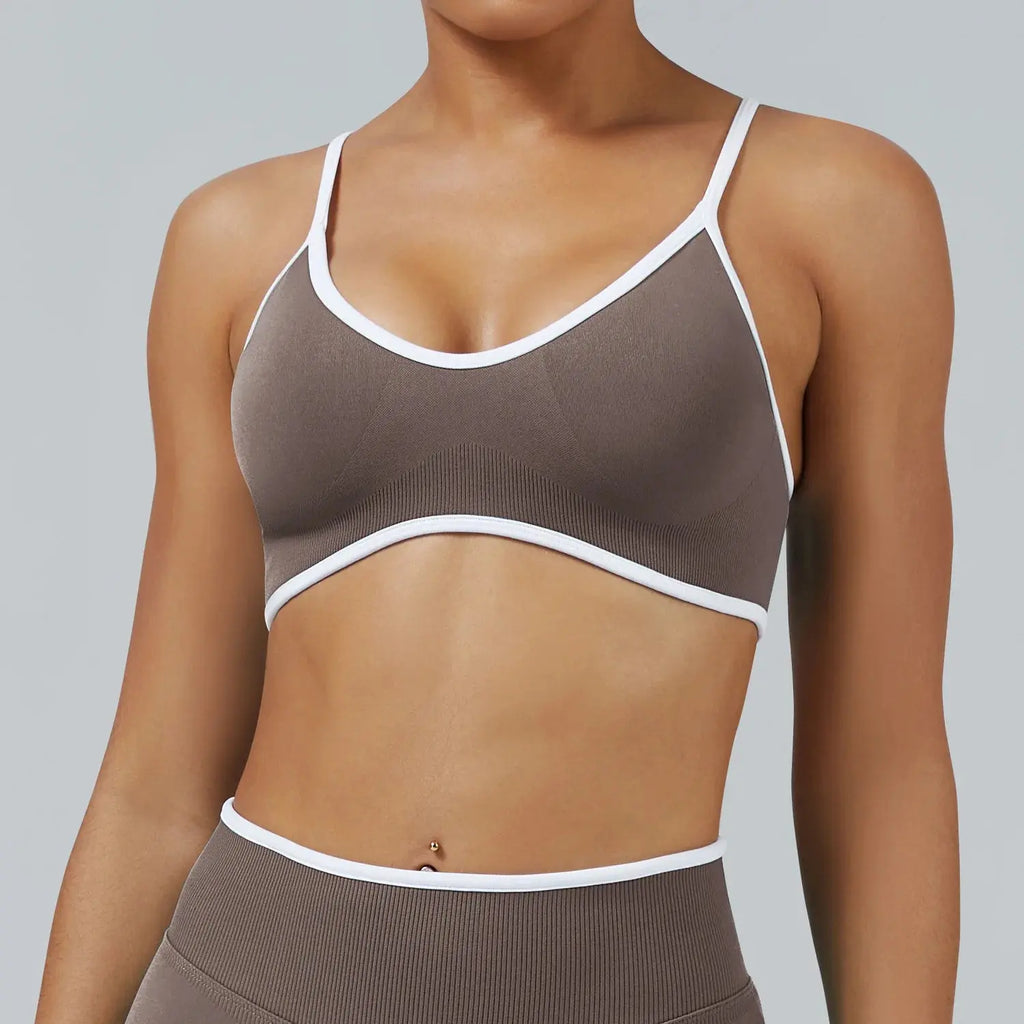 Ensemble Yoga Femme 2 Pièces Sans Couture - Legging Taille Haute et Soutien-Gorge Color Block