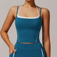 Ensemble Yoga Femme 2 Pièces Sans Manches Taille Haute - Débardeur Col Halter et Short Respirant - DBX5009