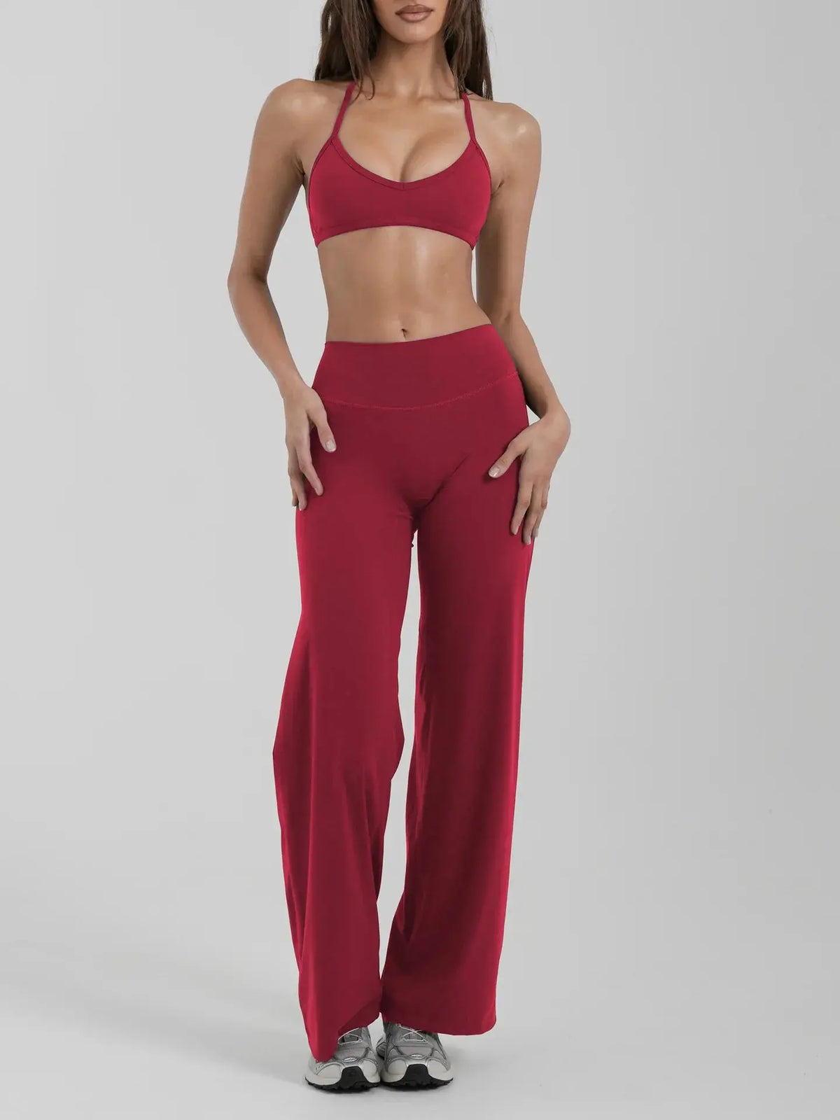 Ensemble Fitness Femme Dos Nu - Soutien-Gorge à Bretelles Licou et Legging Évasé