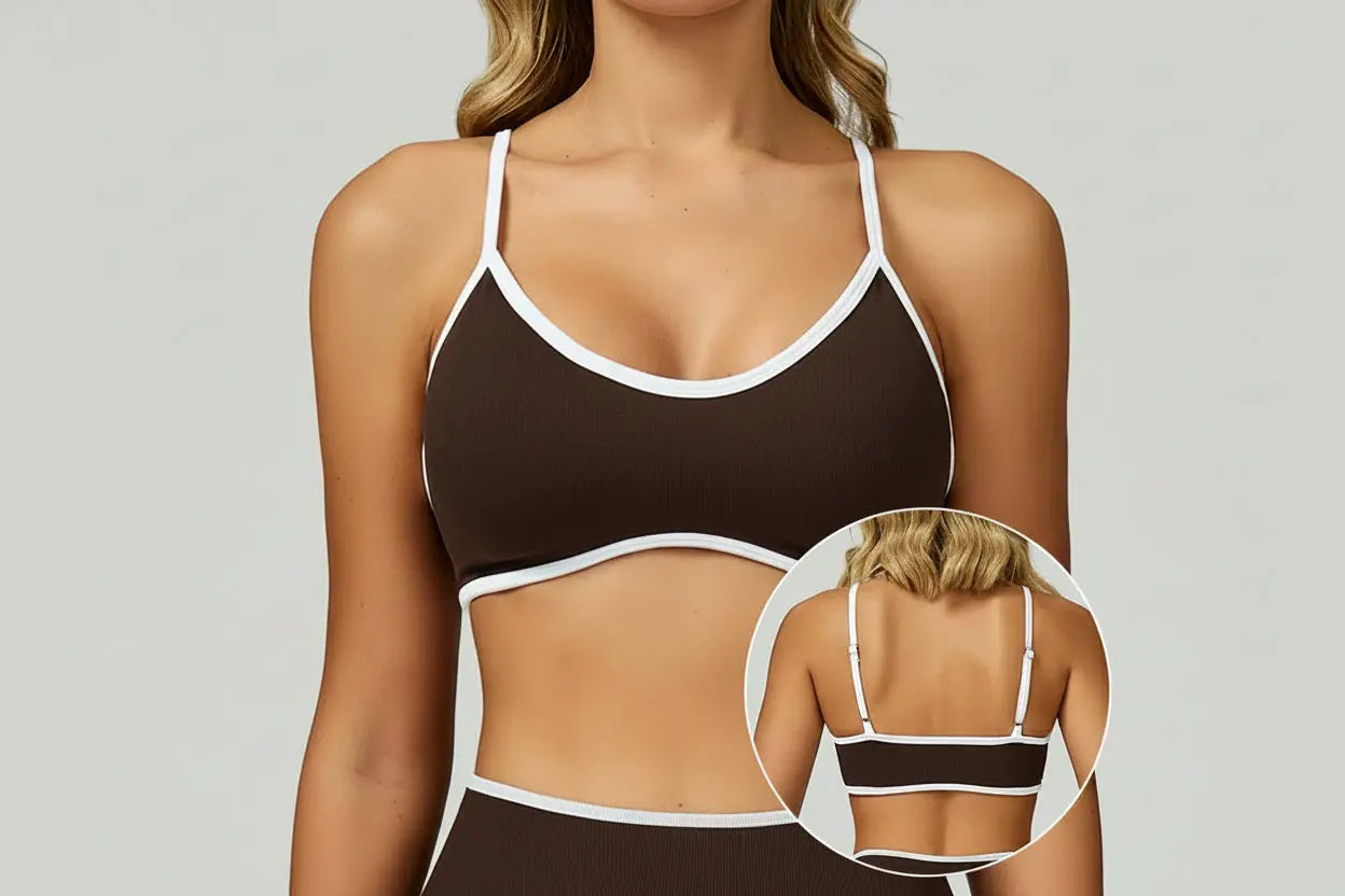 Ensemble Yoga Femme 2 Pièces Sans Couture - Legging Taille Haute et Soutien-Gorge Color Block