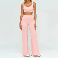 Ensemble Fitness Femme Color Block Sans Manches - Dos Nu et Pantalon Évasé