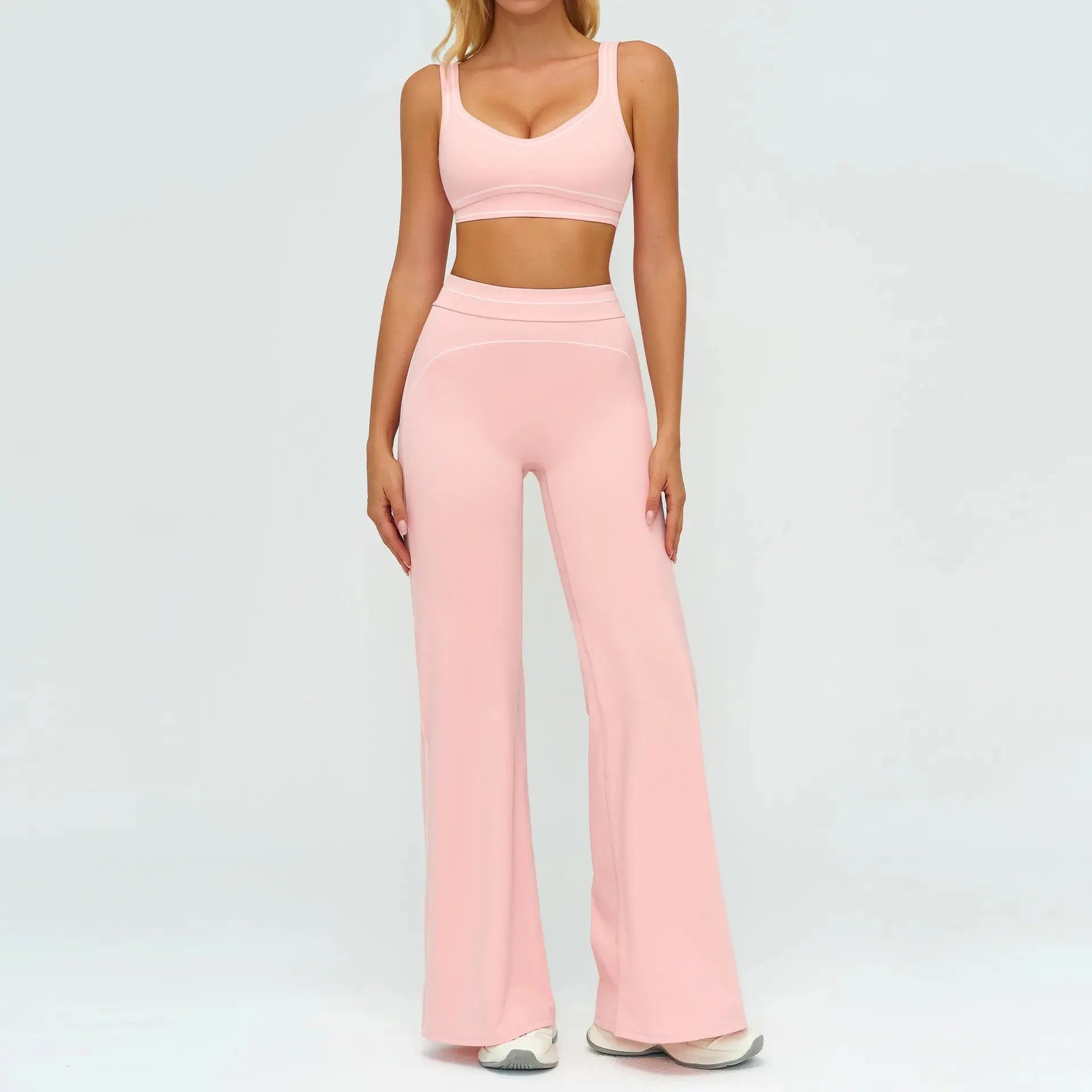 Ensemble Fitness Femme Color Block Sans Manches - Dos Nu et Pantalon Évasé