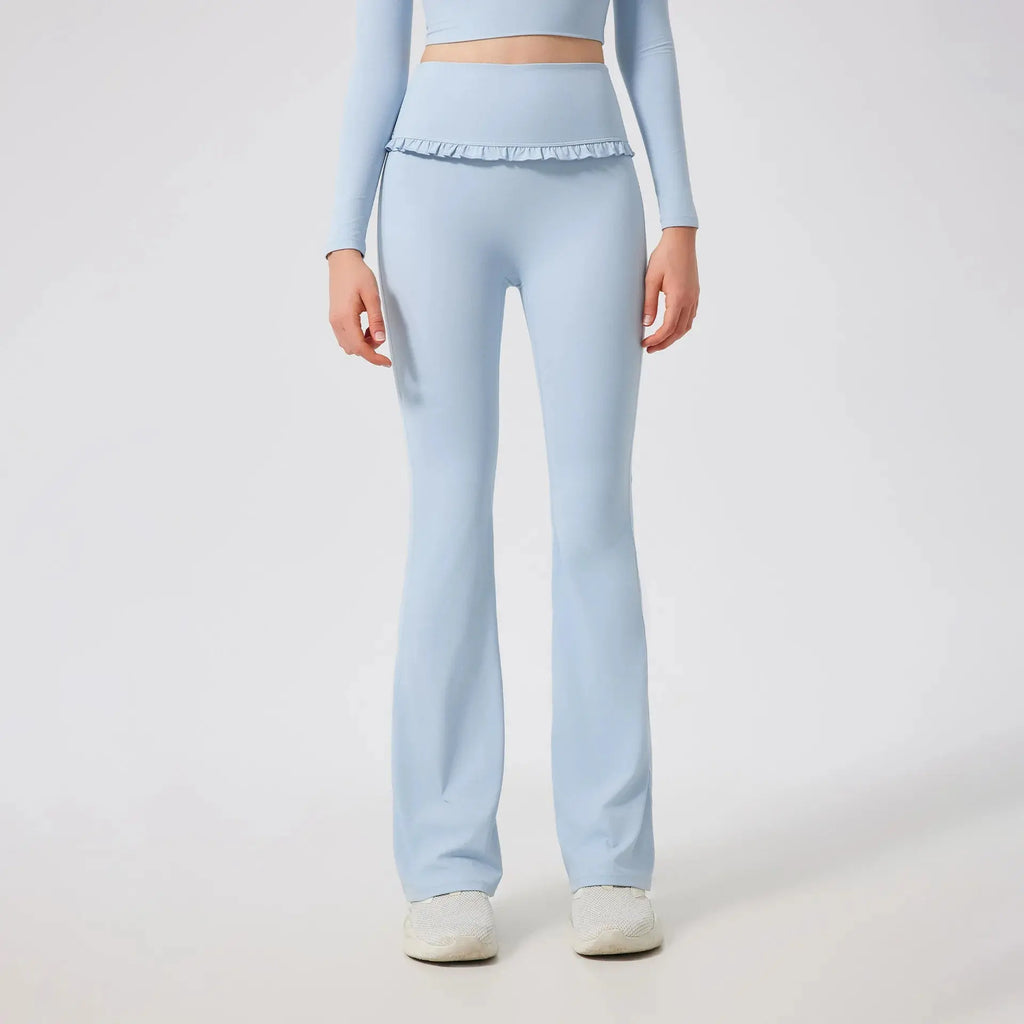 Ensemble de Yoga Femme en Dentelle Col Carré - Top à Manches Longues et Pantalon Évasé