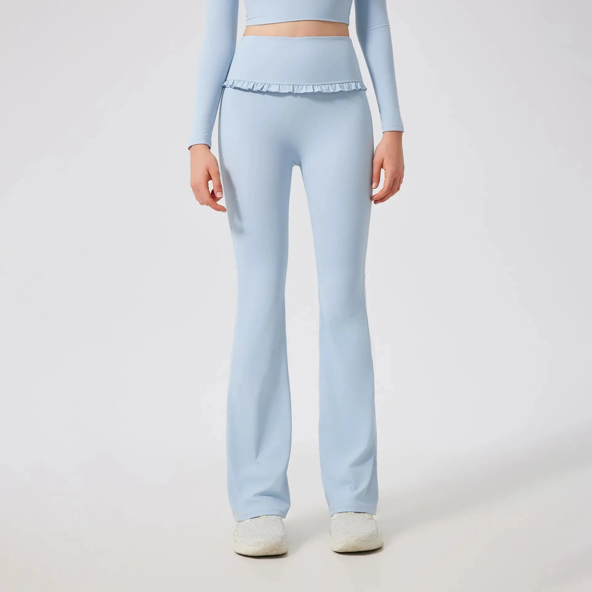 Ensemble de Yoga Femme en Dentelle Col Carré - Top à Manches Longues et Pantalon Évasé