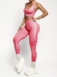 Ensemble Yoga Femme 2 Pièces - Soutien-Gorge Dos Croisé et Legging Imprimé Léopard Sans Couture - 25SOC322