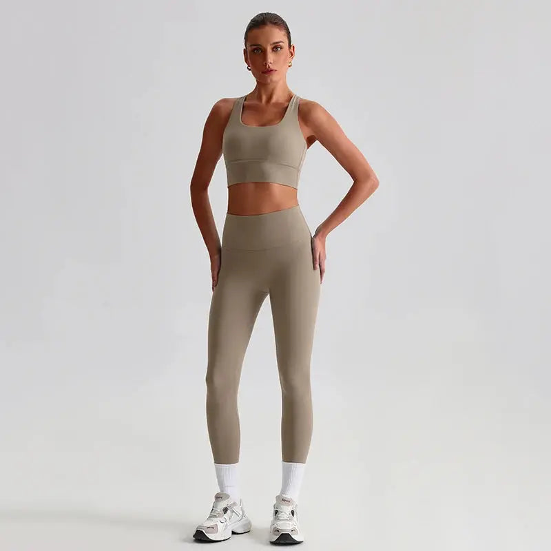 Ensemble Yoga Femme 2 Pièces - Soutien-Gorge Dos Croisé et Legging Taille Haute - JYTZ8697