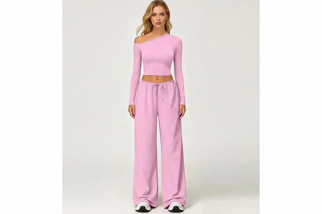 Ensemble Sport Femme 3 Pièces - Haut à Une Épaule Dos Nu et Pantalon Large Taille Haute - ACX8004+ACK8004