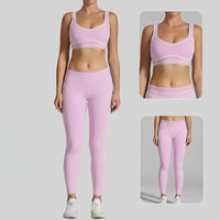 Ensemble Yoga Femme 2 Pièces Sans Couture Dos Nu Halter Bloc Couleur - TZ2512172