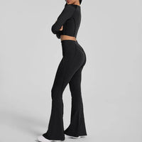 Ensemble Deux Pièces Yoga Femme Automne Manches Longues Pantalon Évasé - YY082