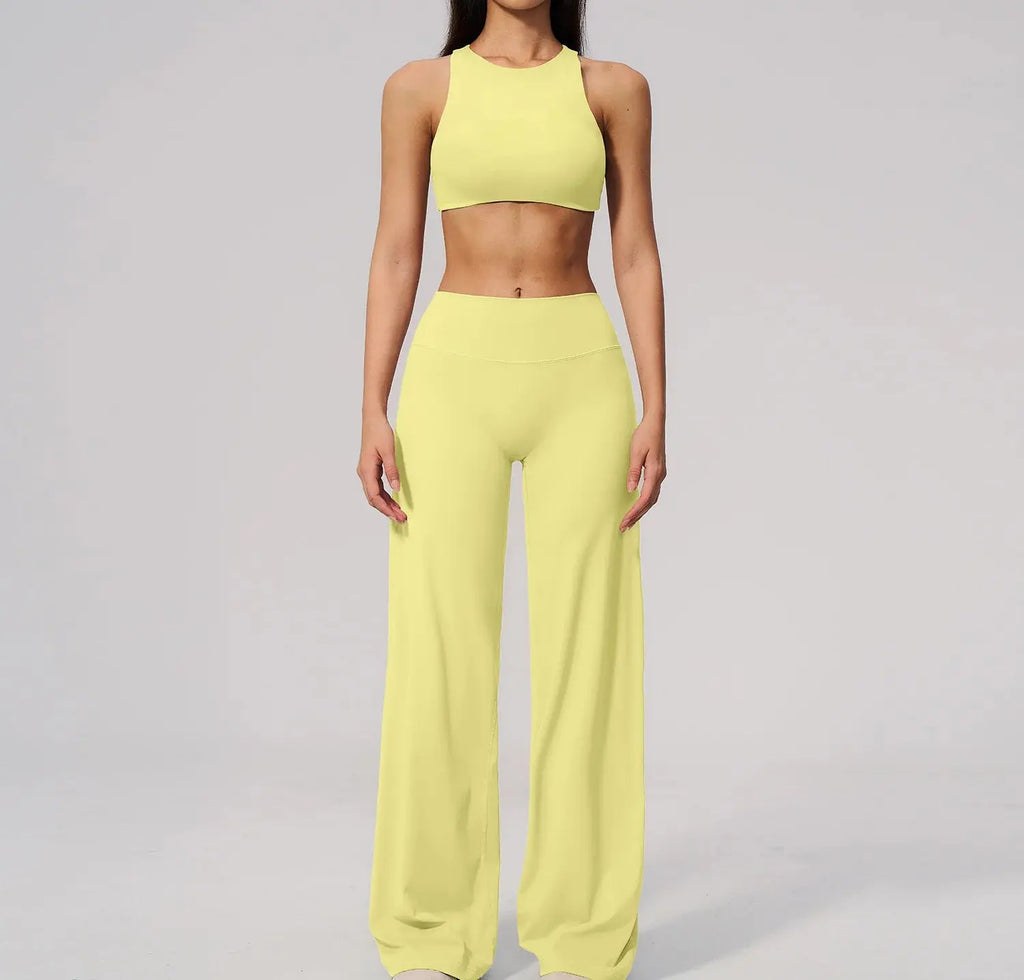 Ensemble Yoga Femme 2 Pièces Dos Nu - Soutien-Gorge et Pantalon Évasé Taille Haute