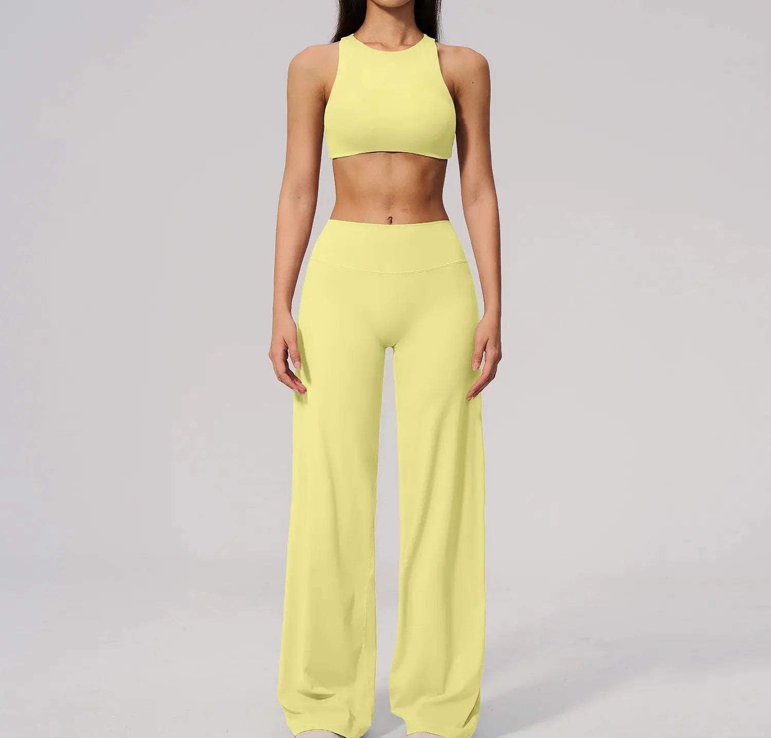 Ensemble Yoga Femme 2 Pièces Dos Nu - Soutien-Gorge et Pantalon Évasé Taille Haute