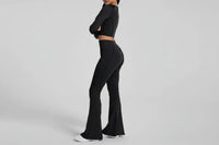 Ensemble Deux Pièces Yoga Femme Automne Manches Longues Pantalon Évasé - YY082