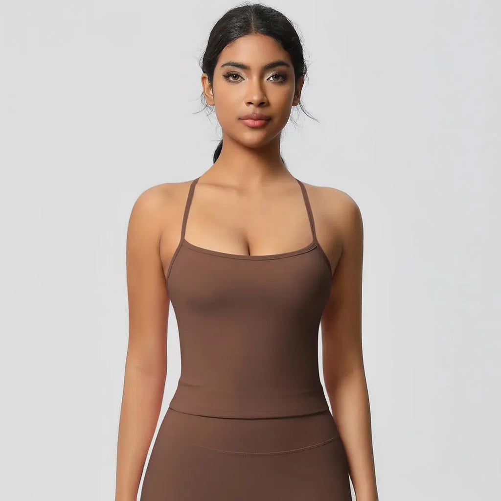 Ensemble Yoga Femme 2 Pièces Sans Manches Col Halter Côtelé Sans Couture - Y3530118