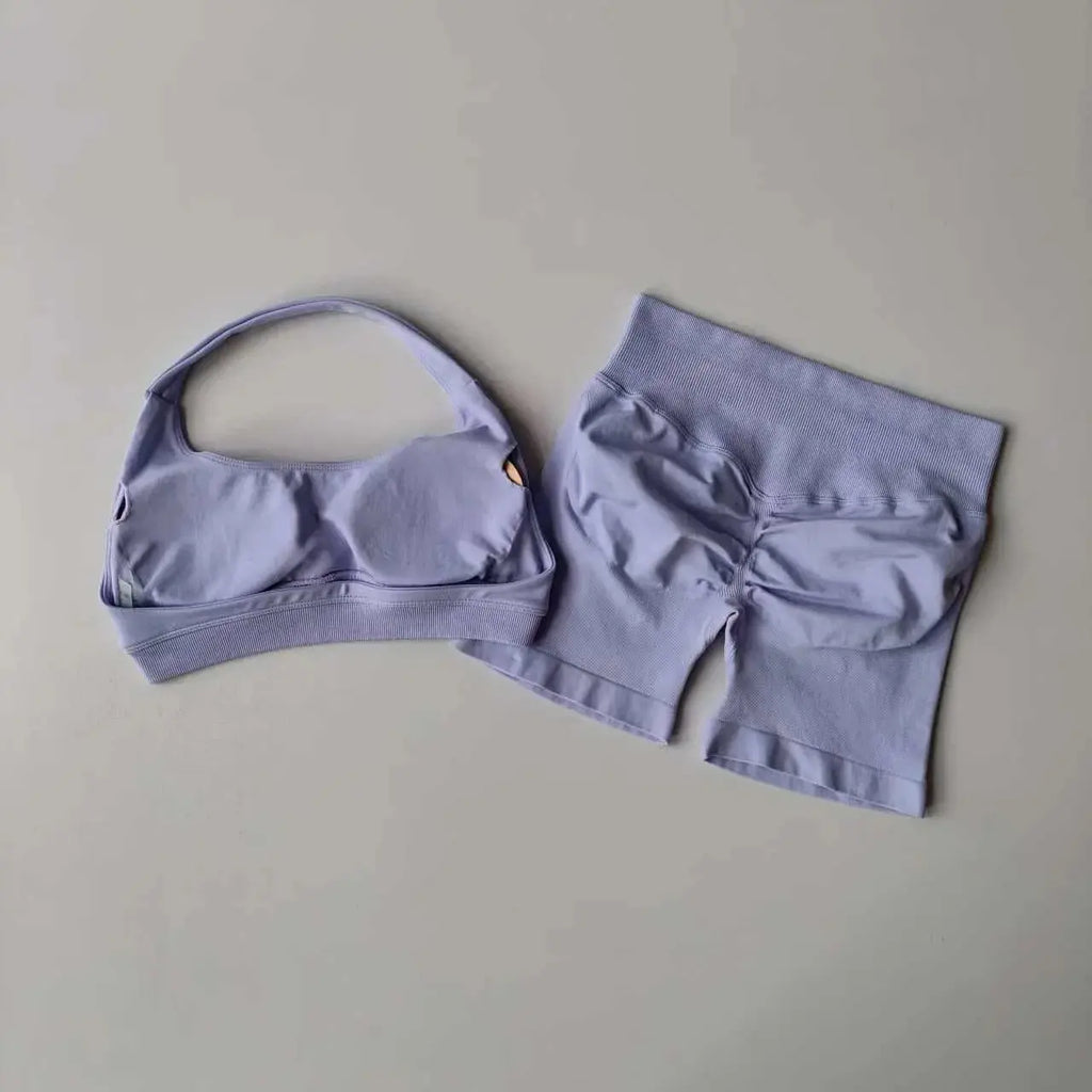 Ensemble Sport Femme 2 Pièces - Soutien-Gorge Col Halter Sans Manches et Short Taille Haute - TZ606