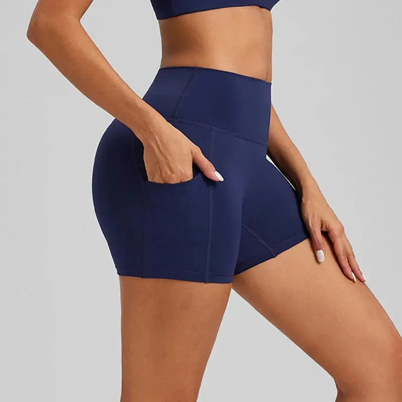 Short de Yoga Femme Taille Haute Poches Latérales Effet Peach Butt Respirant - BM-SR819