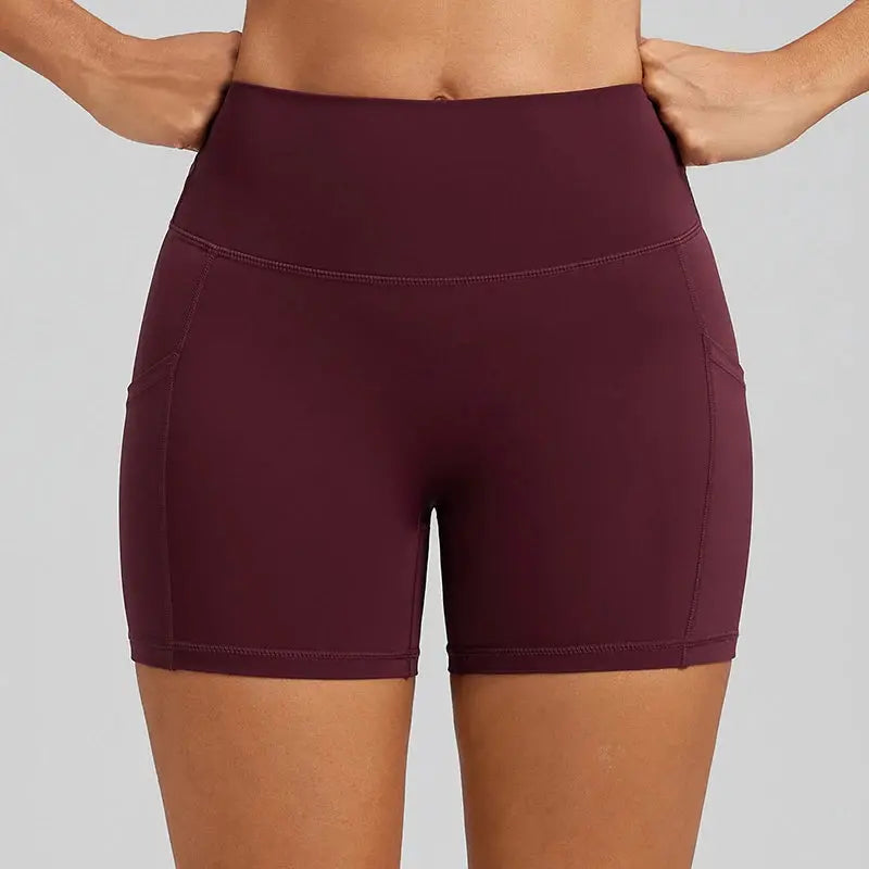 Short de Yoga Femme Taille Haute Poches Latérales Effet Peach Butt Respirant - BM-SR819