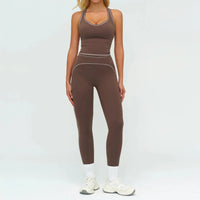 Ensemble Fitness Femme Sans Manches à Rayures Contrastées - Col en V