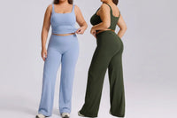 Ensemble Fitness Femme Grande Taille Col Carré - Haut Sans Manches et Pantalon Évasé