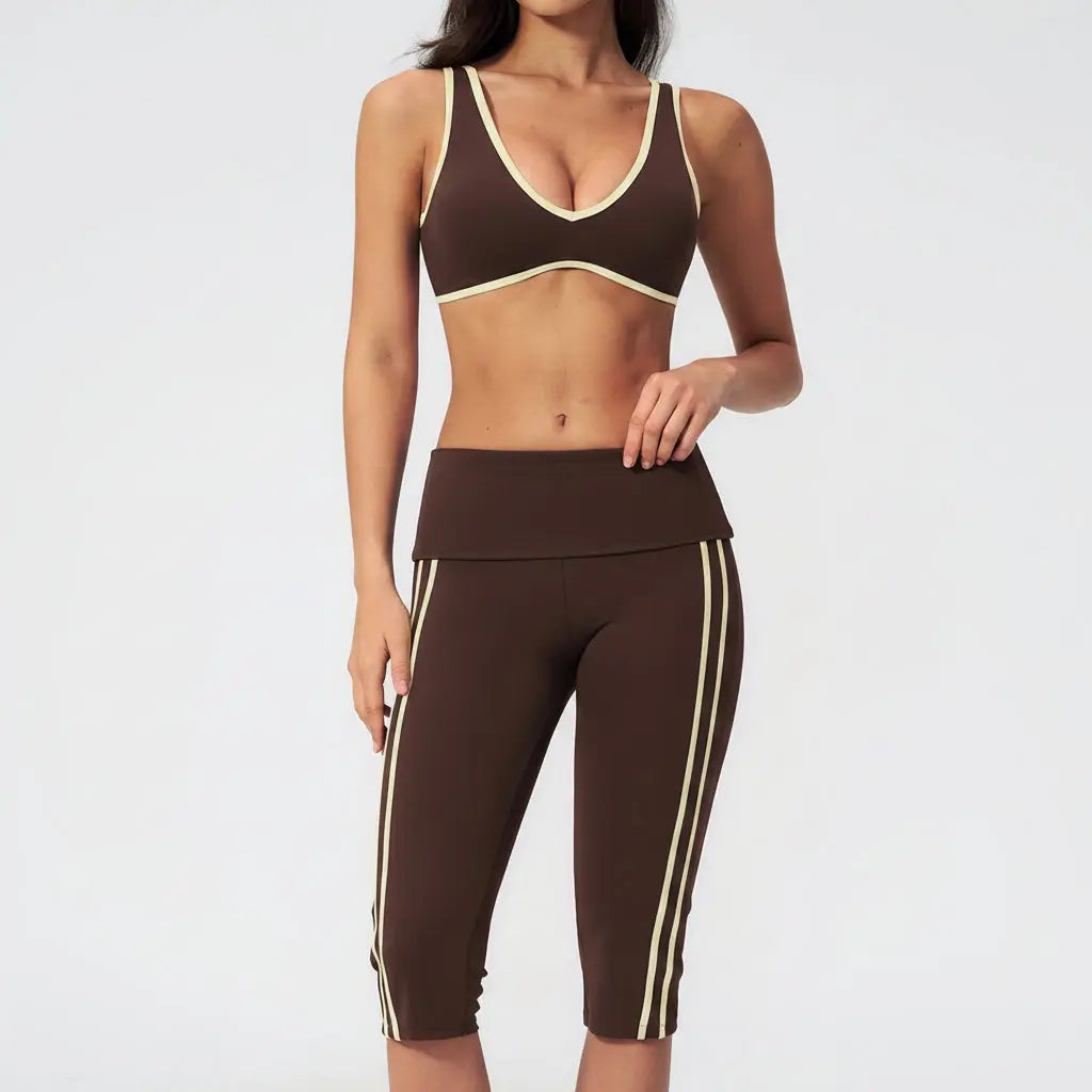 Ensemble Yoga Femme 2 Pièces Taille Haute Bloc Couleur Respirant - TZ3588-2