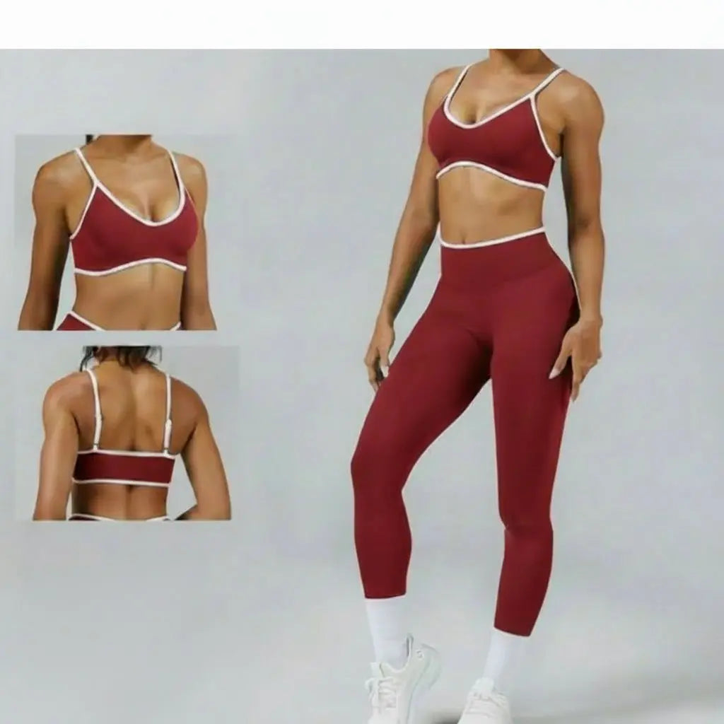 Ensemble Yoga Femme 2 Pièces Sans Couture - Legging Taille Haute et Soutien-Gorge pour Fitness
