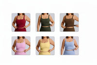 Ensemble Fitness Femme Grande Taille Col Carré - Haut Sans Manches et Pantalon Évasé