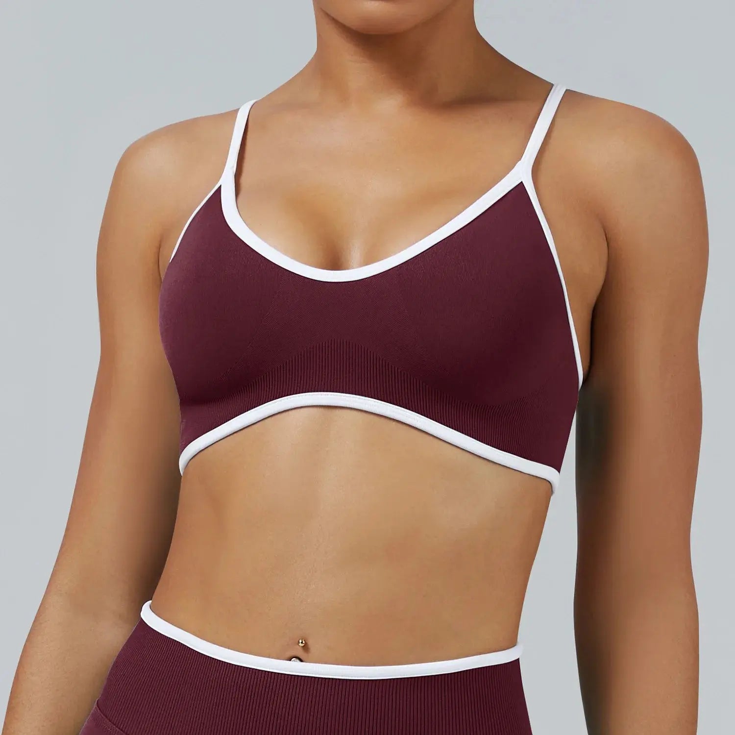 Ensemble Yoga Femme 2 Pièces Sans Couture - Legging Taille Haute et Soutien-Gorge Color Block