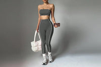 Ensemble Yoga Femme 2 Pièces - Soutien-Gorge Sans Bretelles et Legging Taille Haute