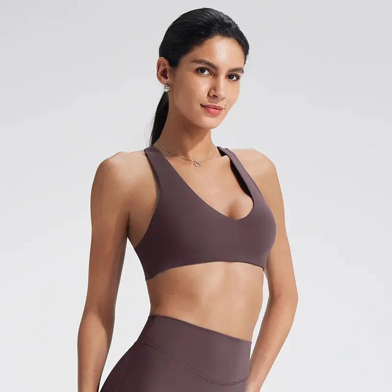 Soutien-Gorge de Sport Femme Sans Couture à Dos Nu - Support Élevé pour Yoga et Fitness