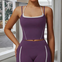 Ensemble Yoga Femme 2 Pièces Sans Manches Taille Haute - Débardeur Col Halter et Short Respirant - DBX5009