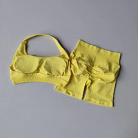 Ensemble Sport Femme 2 Pièces - Soutien-Gorge Col Halter Sans Manches et Short Taille Haute - TZ606