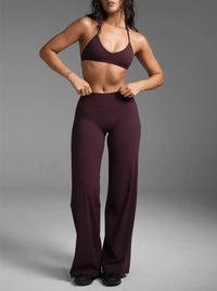 Ensemble Fitness Femme Dos Nu - Soutien-Gorge à Bretelles Licou et Legging Évasé