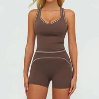 Ensemble Fitness Femme Sans Manches à Rayures Contrastées - Col en V