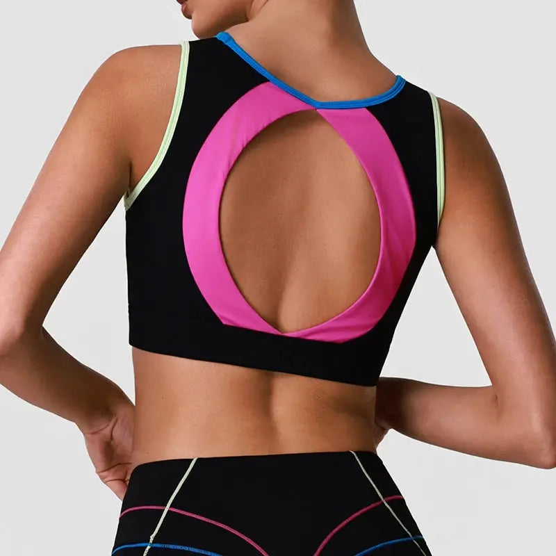 Débardeur Yoga Femme Dos Nu Bloc Couleur Soutien Fort Impact Respirant - BM-T813