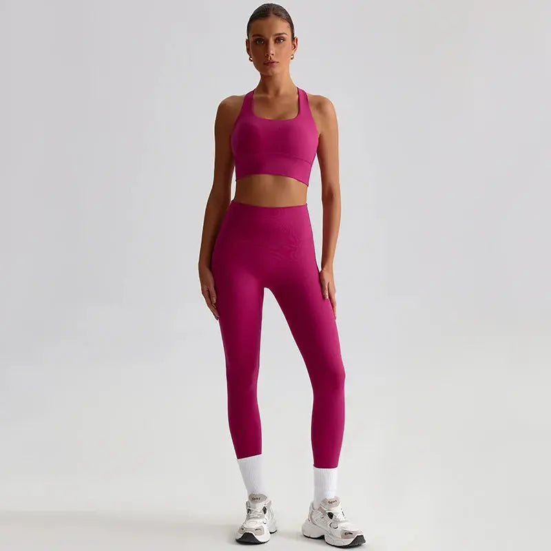Ensemble Yoga Femme 2 Pièces - Soutien-Gorge Dos Croisé et Legging Taille Haute - JYTZ8697