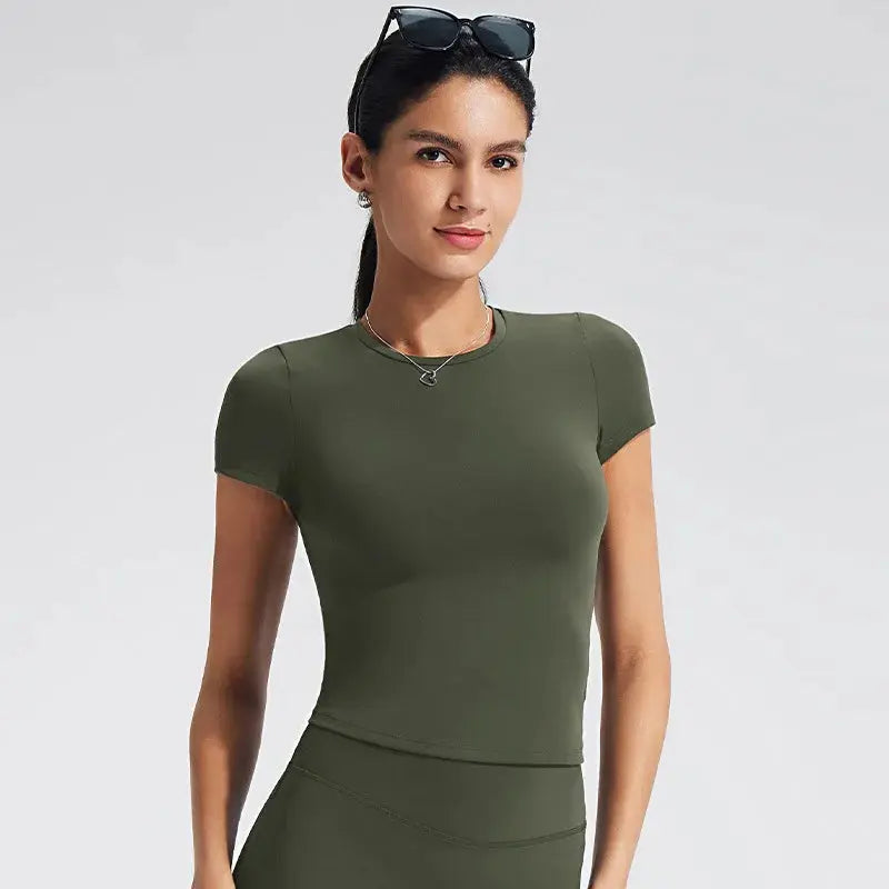 T-Shirt Sport Femme Manches Courtes Col Rond Ajusté - T-XL42-rx
