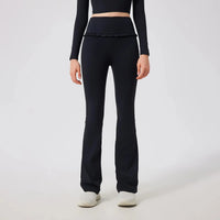 Ensemble de Yoga Femme en Dentelle Col Carré - Top à Manches Longues et Pantalon Évasé