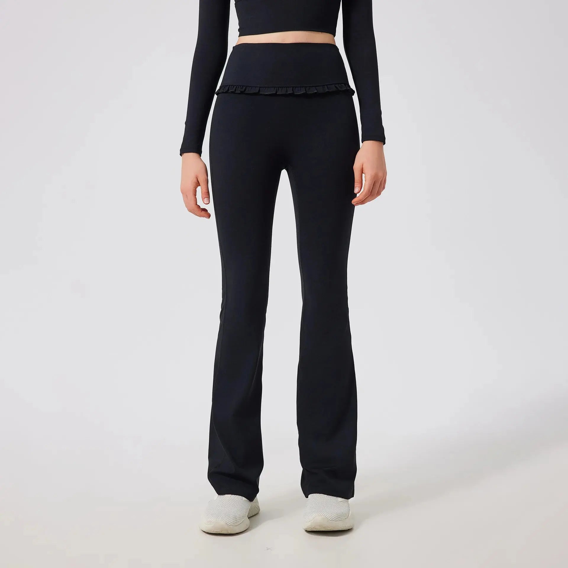 Ensemble de Yoga Femme en Dentelle Col Carré - Top à Manches Longues et Pantalon Évasé