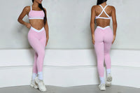 Ensemble Yoga Femme 2 Pièces Léger Imprimé Patchwork - Soutien-Gorge et Legging Taille Haute - MIQI-120878