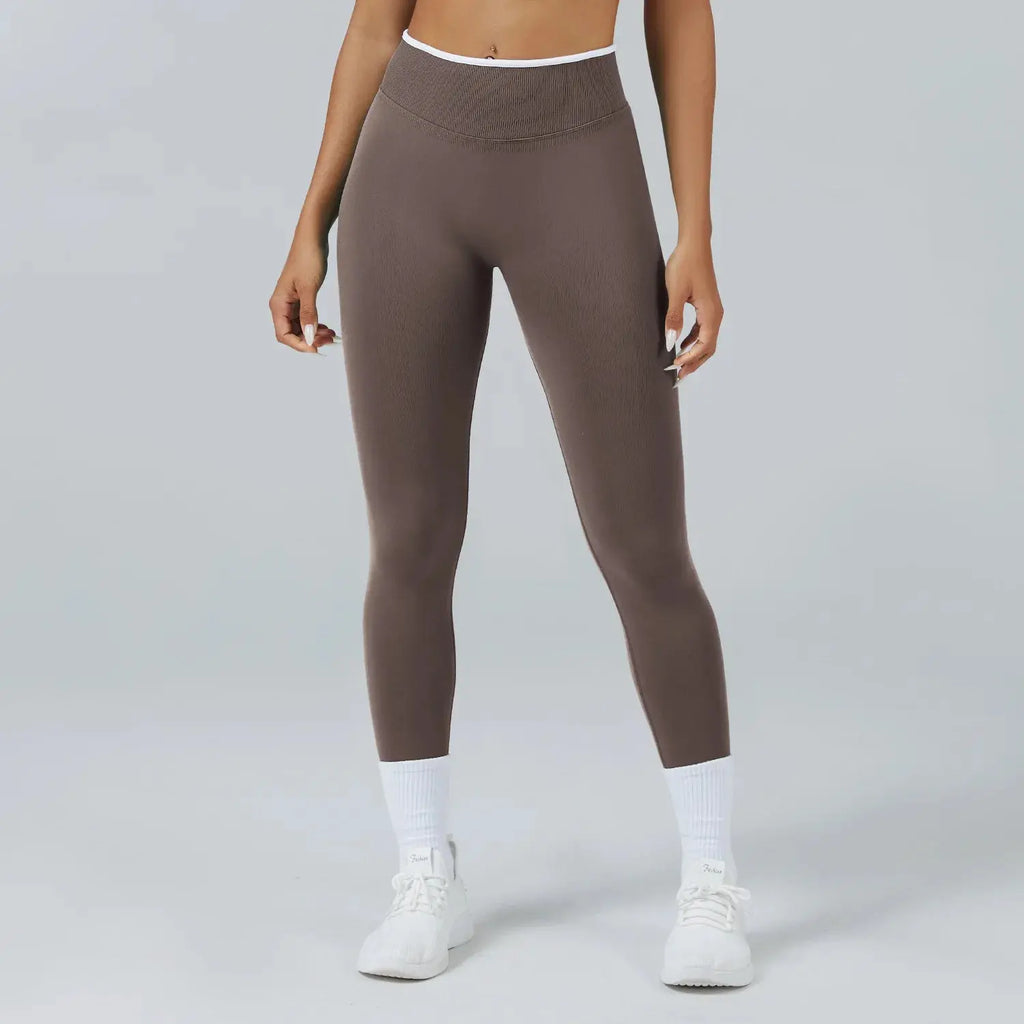 Ensemble Yoga Femme 2 Pièces Sans Couture - Legging Taille Haute et Soutien-Gorge Color Block