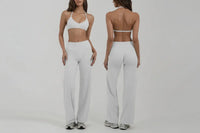 Ensemble Fitness Femme Dos Nu - Soutien-Gorge à Bretelles Licou et Legging Évasé