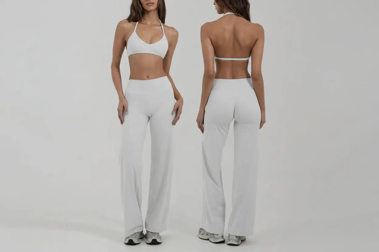 Ensemble Fitness Femme Dos Nu - Soutien-Gorge à Bretelles Licou et Legging Évasé