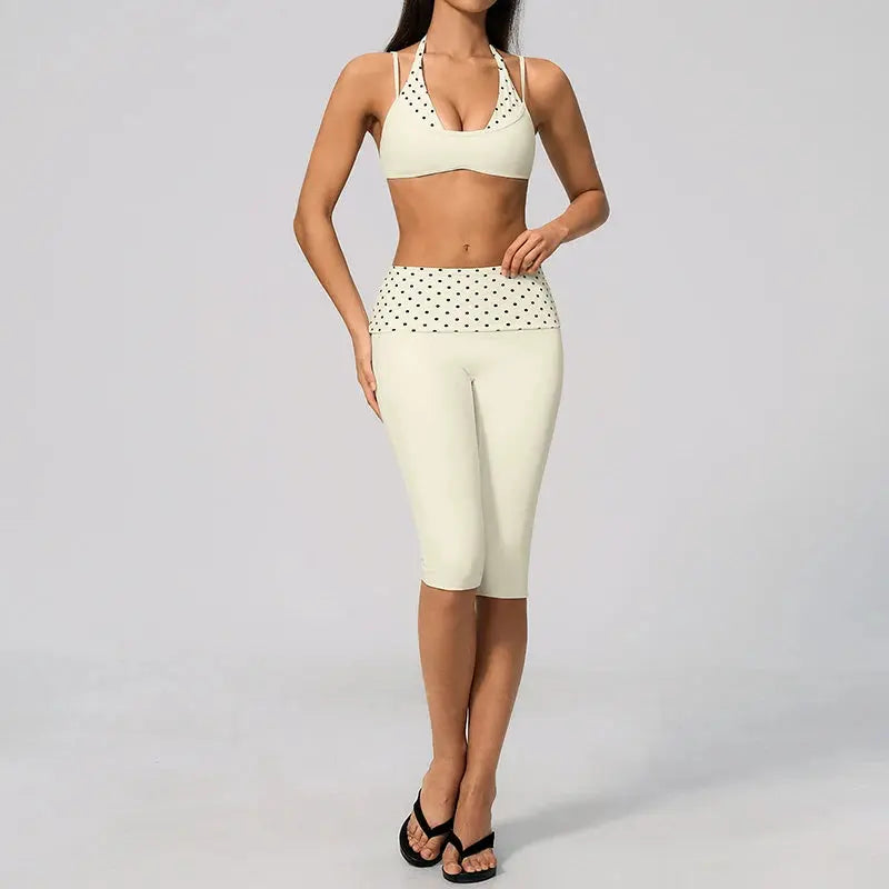 Ensemble Fitness Femme 2 Pièces Col Halter Bloc Couleur Séchage Rapide - BM-S2347