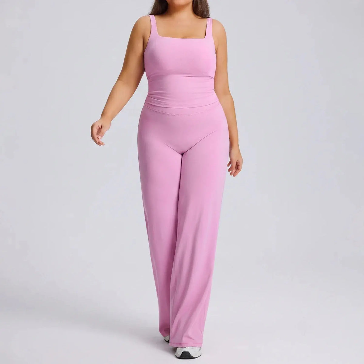 Ensemble Fitness Femme Grande Taille Col Carré - Haut Sans Manches et Pantalon Évasé